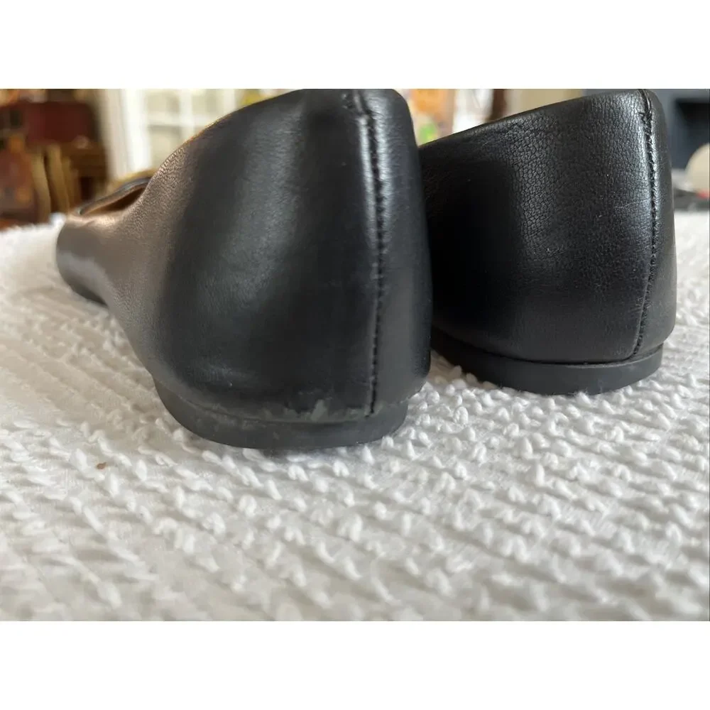 TORY BURCH Size 7 Black Benton Ballet Flat Nappa Leather Gold Emblem Slip On